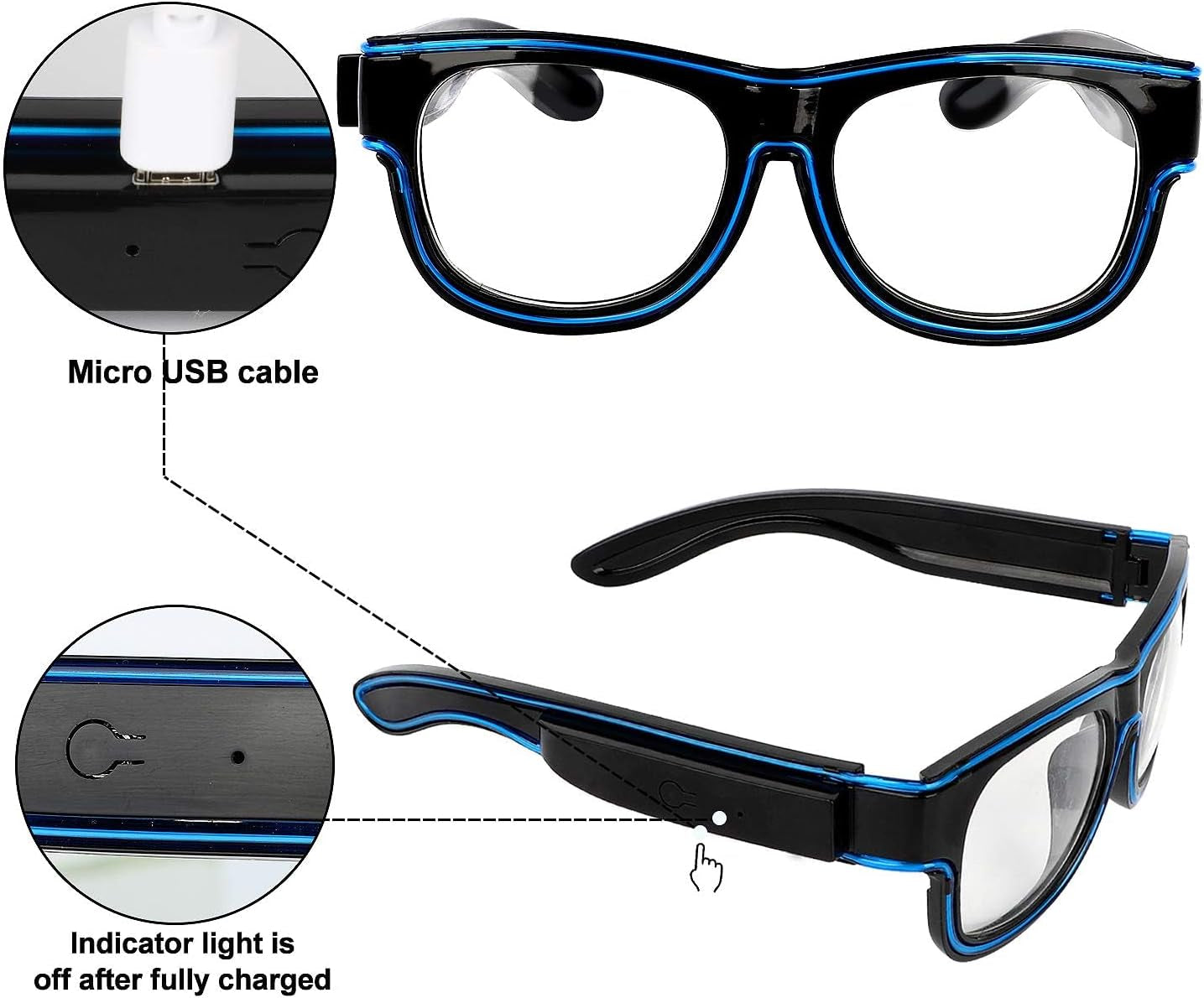 Wireless LED Light up Glasses Glow in the Dark Neon Rave Glasses for Rave Party, EDM, Halloween, Christmas (Purple)