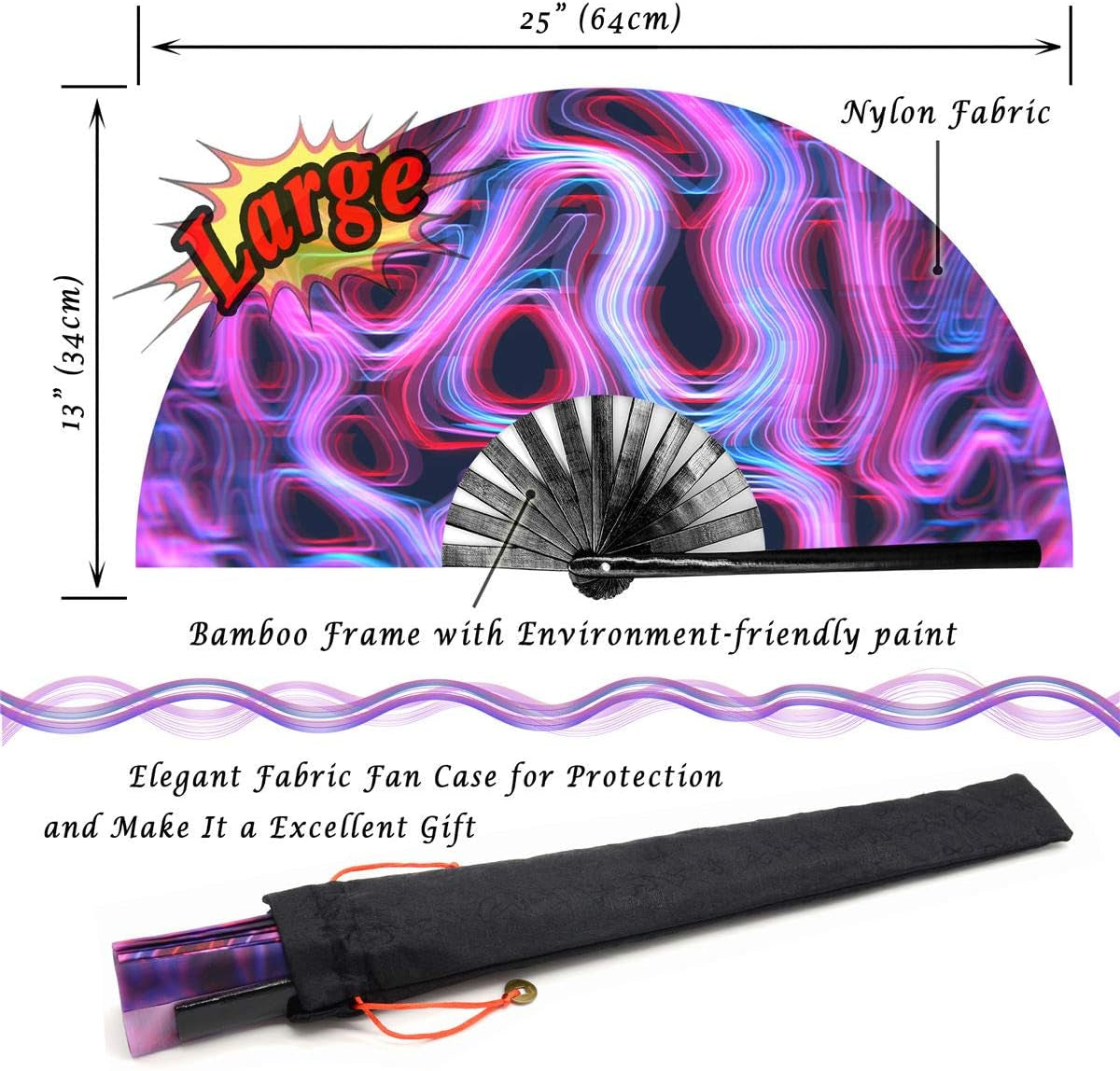 Large Rave Clack Fan for Line Dancing - Boots on the Ground Popping Folding Hand Fan - for EDM, Music Festival, Hot Flashes, Event, Party, Dance, Decorations, Gift (Psychedelic)