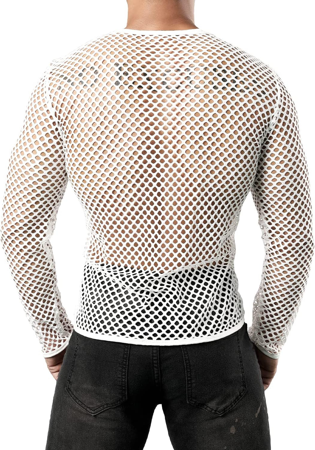 Men'S Mesh Fishnet Fitted Long Sleeve Muscle Top