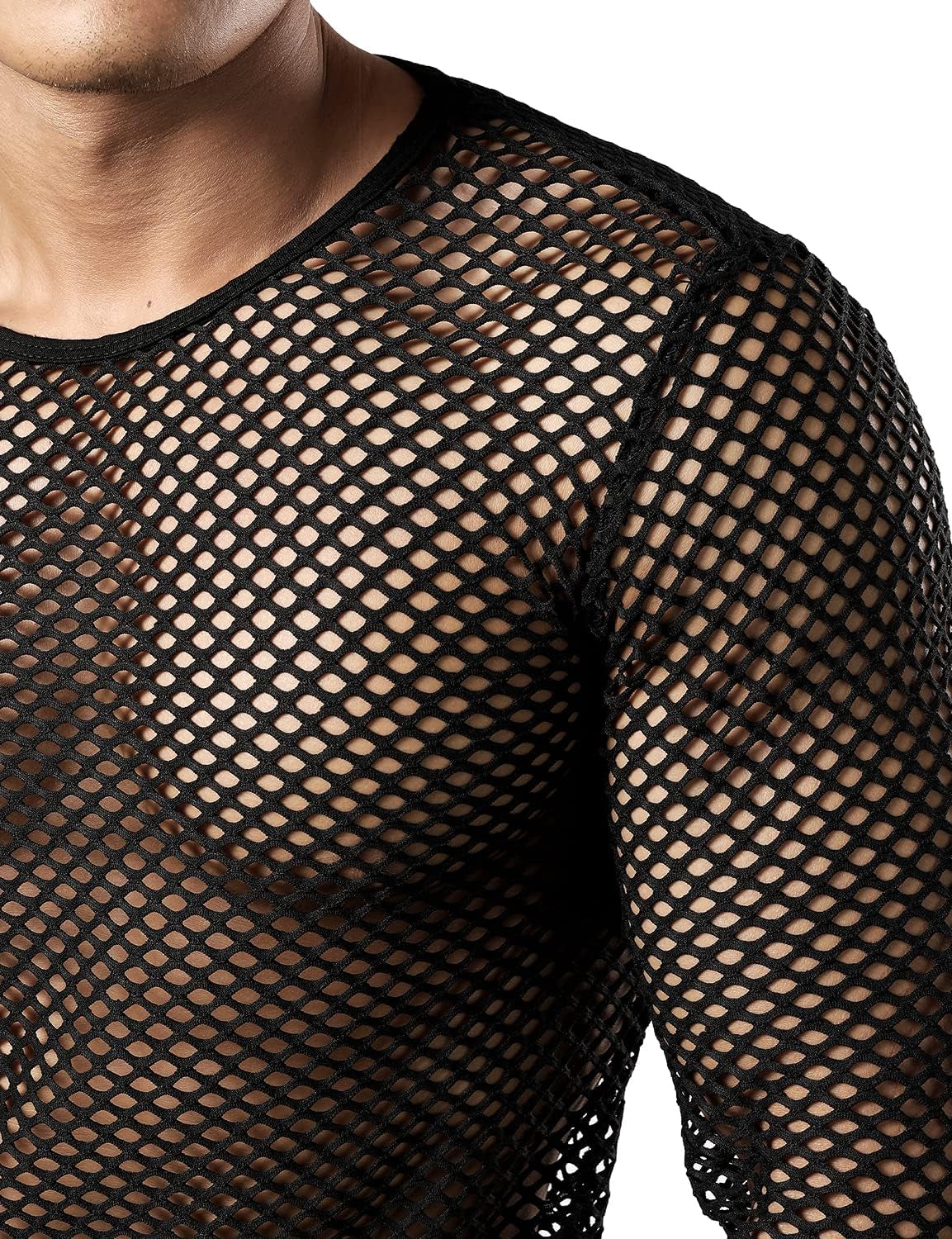 Men'S Mesh Fishnet Fitted Long Sleeve Muscle Top