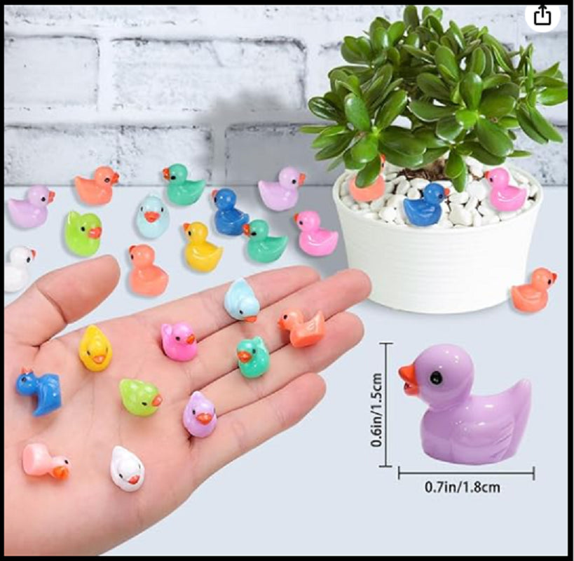 200Pcs Tiny Ducks 10 Colors Little Duck Figures Mini Resin Ducks Plastic Small