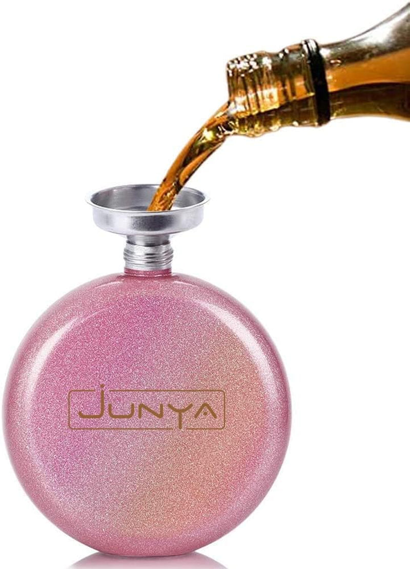 Cute Liquor Flask for Women, 304 Stainless Steel,Pretty Glitter Coating Whiskey Flasks,Shining Rhinestone Cap,Portable Wine Flask for Drink Bar BBQS and Traveling,Capacity 5 Oz