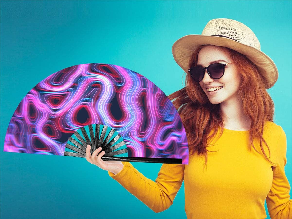 Large Rave Clack Fan for Line Dancing - Boots on the Ground Popping Folding Hand Fan - for EDM, Music Festival, Hot Flashes, Event, Party, Dance, Decorations, Gift (Psychedelic)