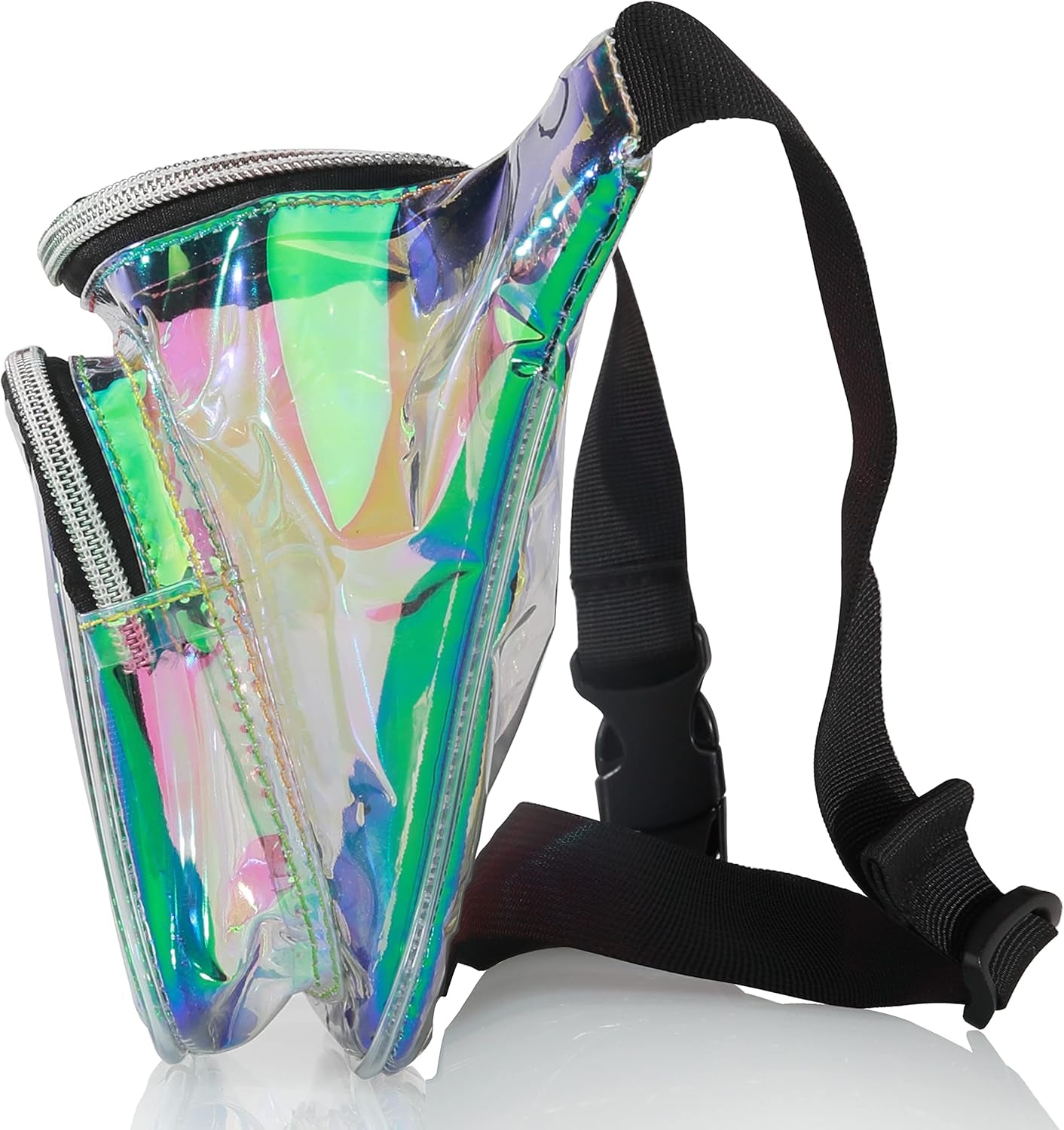 Shiny Neon Fanny Bag for Women Rave Festival Hologram Bum Travel Waist Pack (Clear Iridescent)