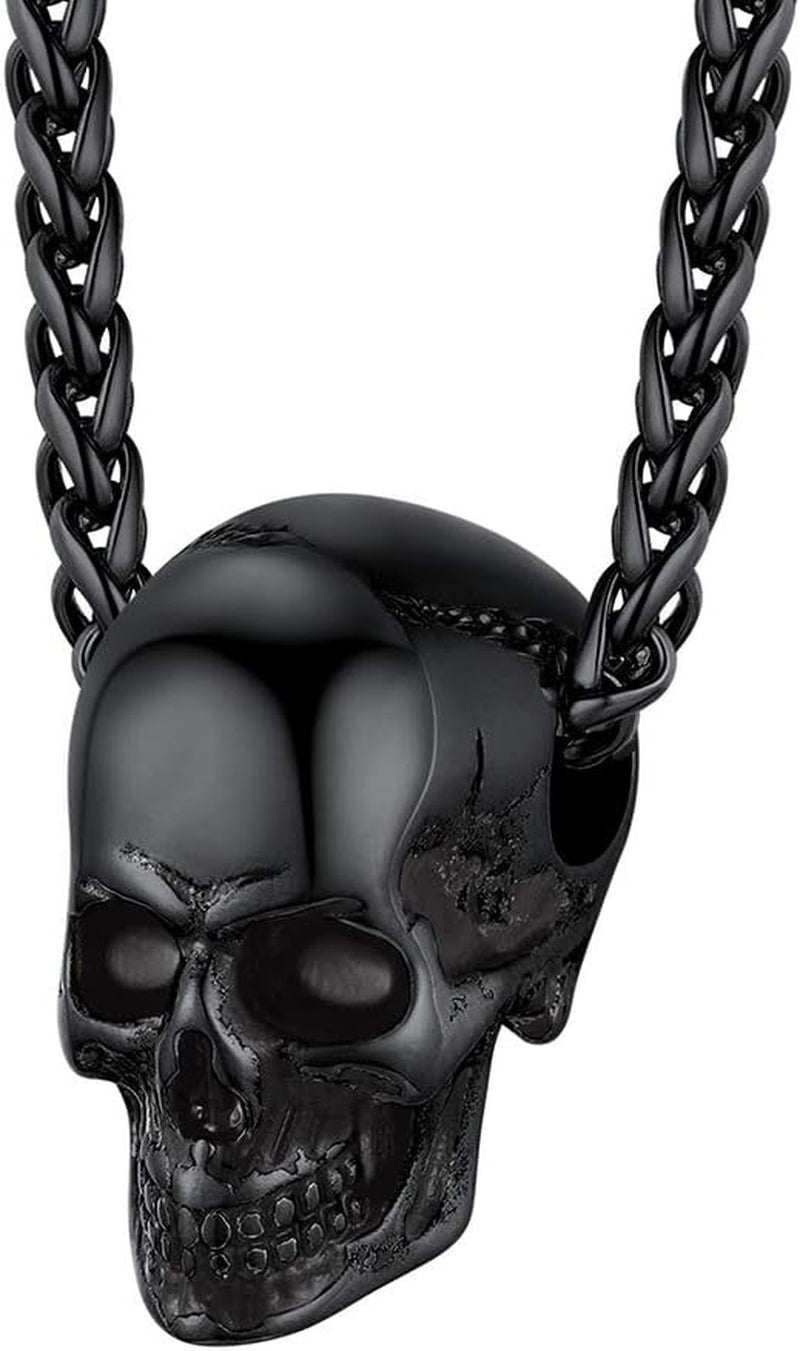 Skull Necklace for Men, Stainless Steel Skeleton Pendant Necklaces, Retro Hip Hop Punk Style, Gothic Halloween Jewelry, Come with Box
