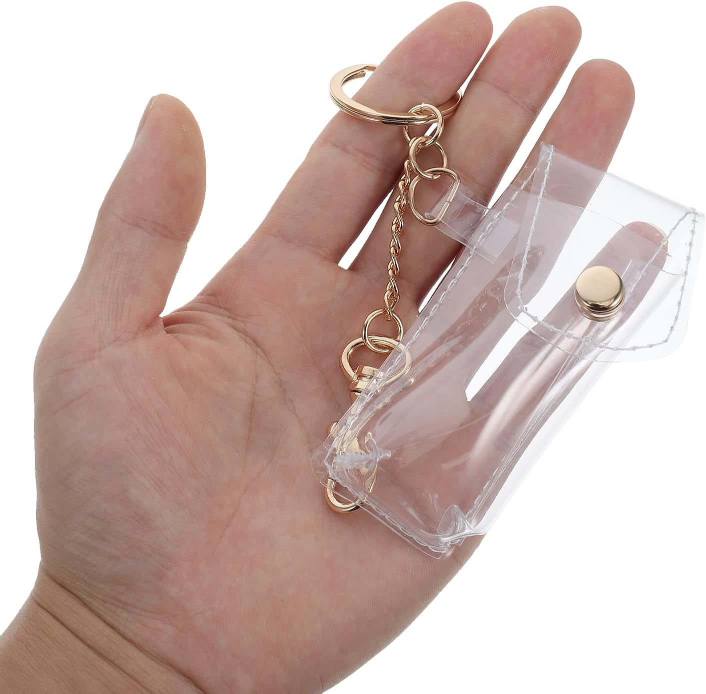 Transparent Lipstick Keychain Pouch Clear Mini Lip Gloss Holder Lip Balm Case Compact Portable Key Ring Organizer for Travel and Daily Use