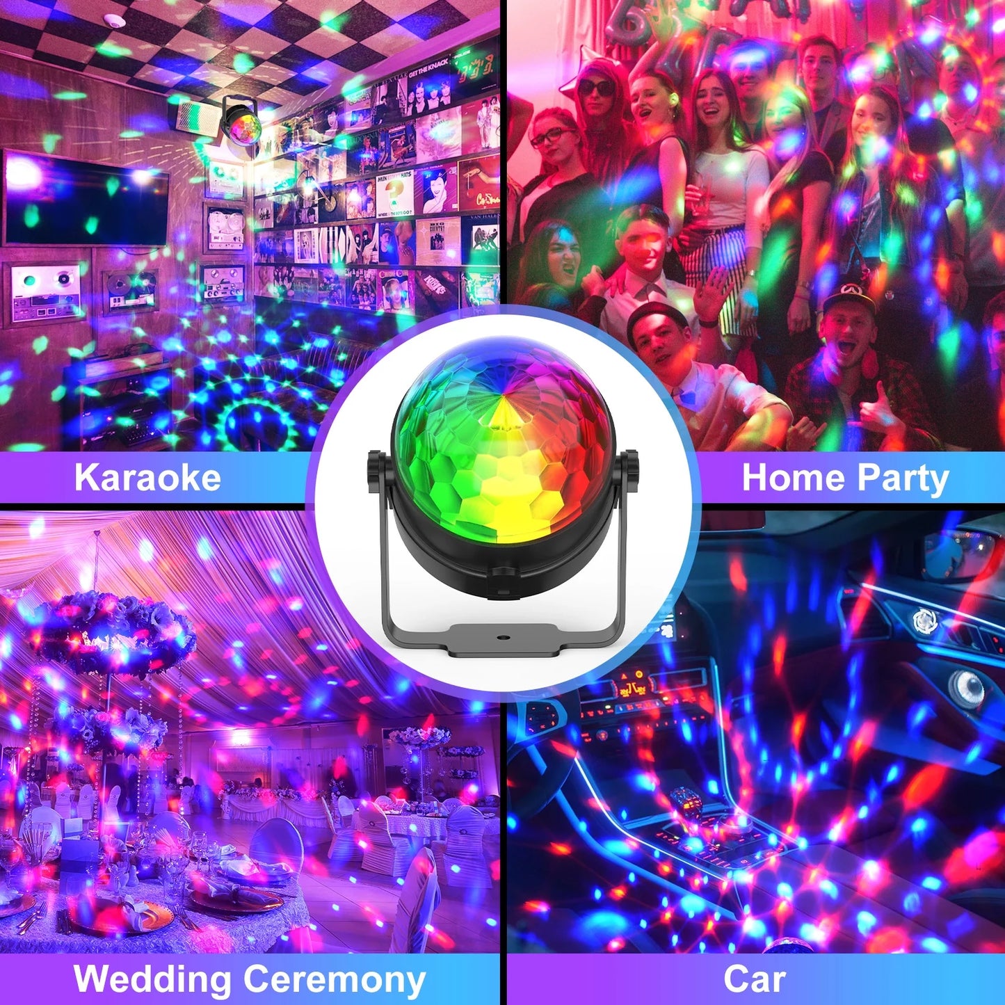 Disco Ball Light - Sound Activated DJ Party Light W/ Remote, Black - Stage, KTV Lighting