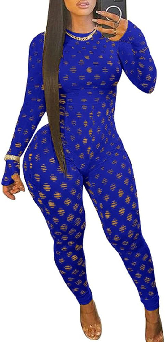 Sexy Bodycon Jumpsuits See through Mesh Lace Hollow Out One Piece Club Outfits Clubwear