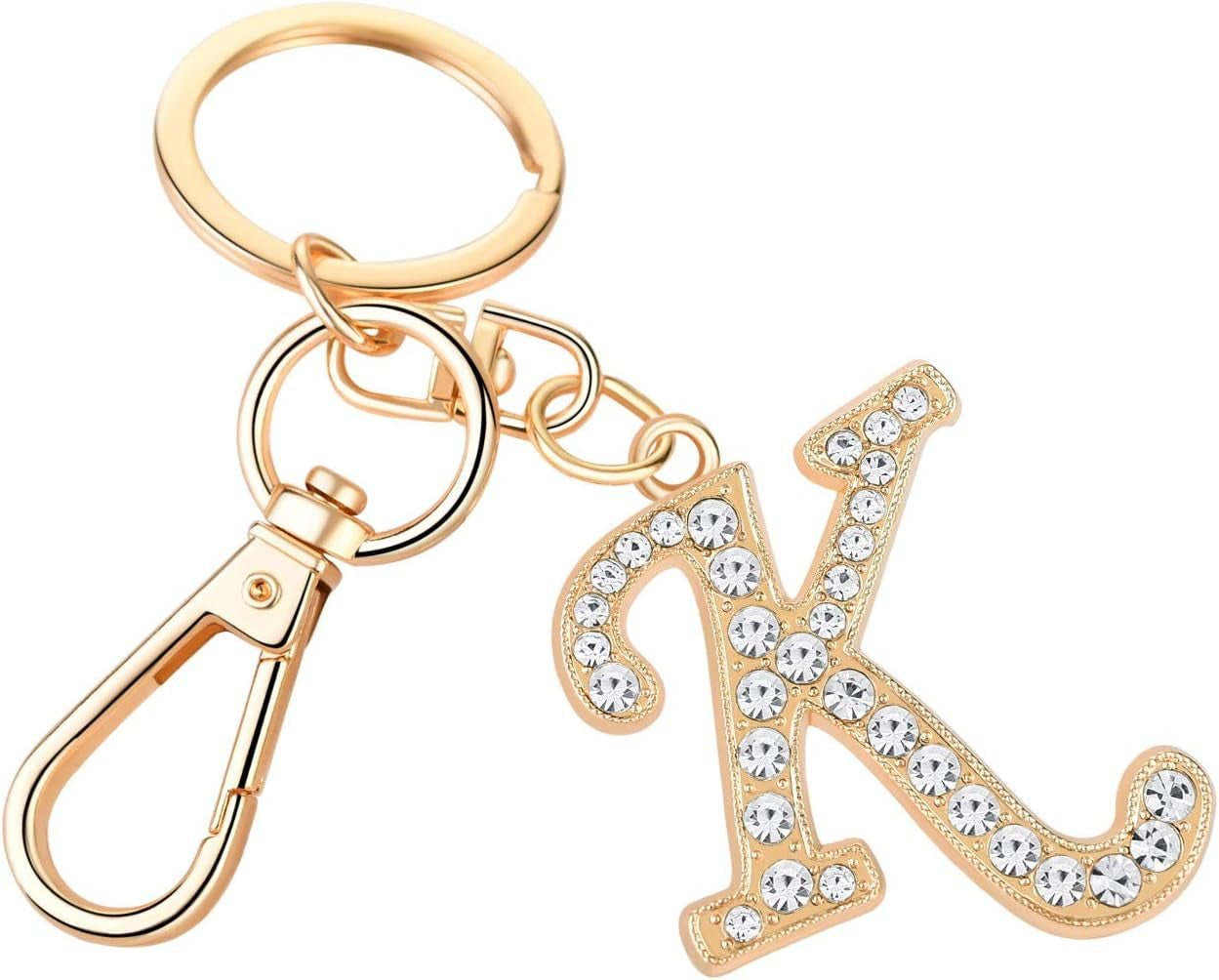 Keychain for Women Purse Charms for Handbags Crystal Alphabet Initial Letter Pendant with Key Ring