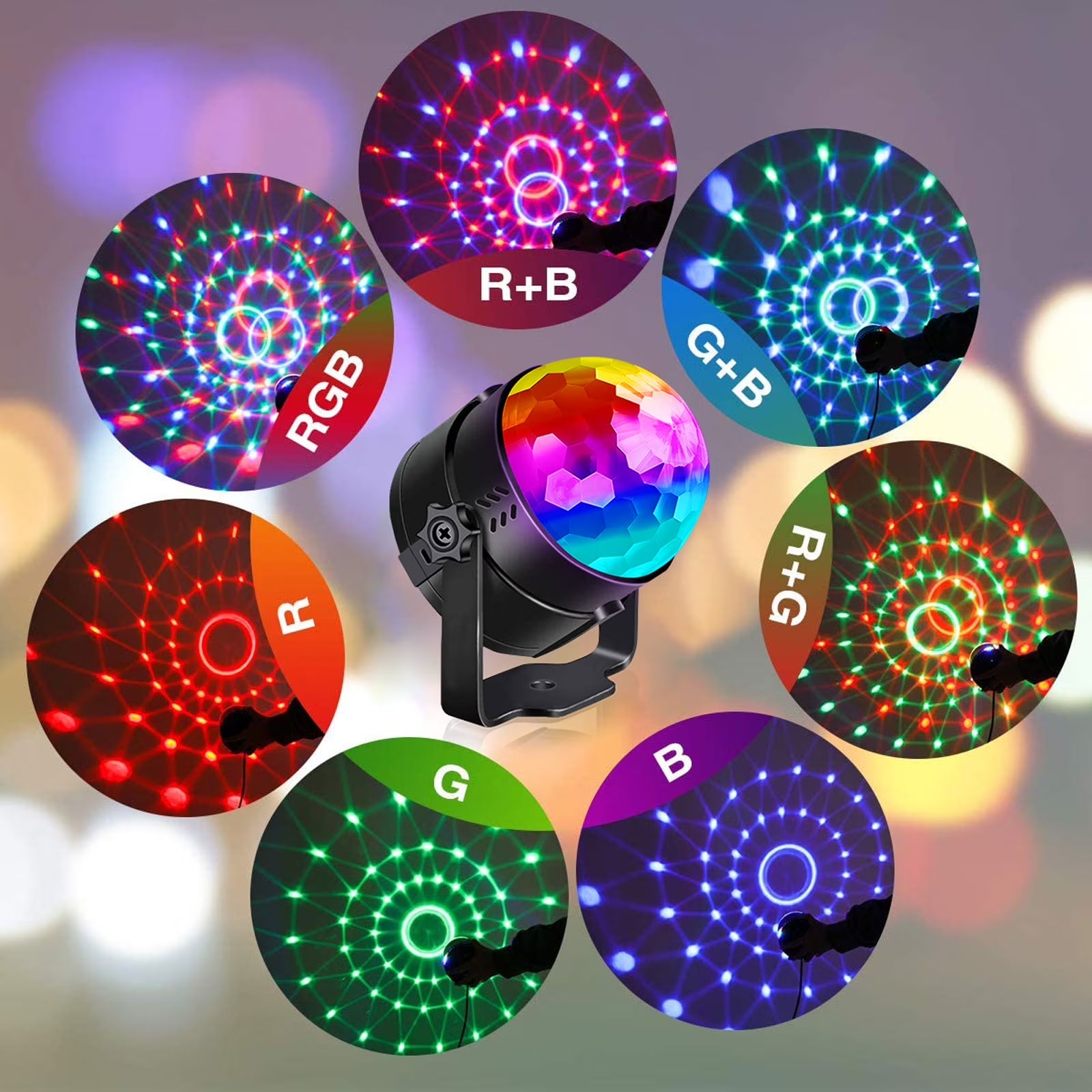 Disco Ball Light - Sound Activated DJ Party Light W/ Remote, Black - Stage, KTV Lighting