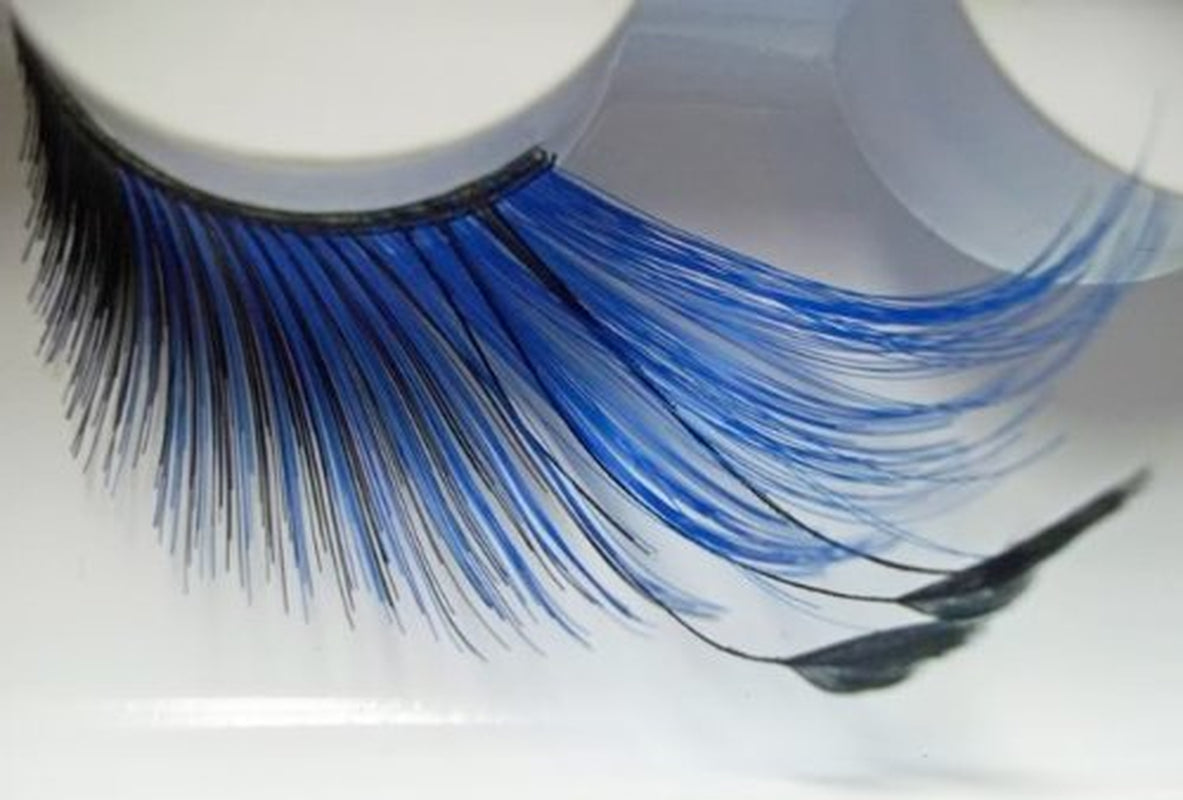 F150 Premium Blue and Black Feather False Eyelashes Halloween Dance Rave Costume