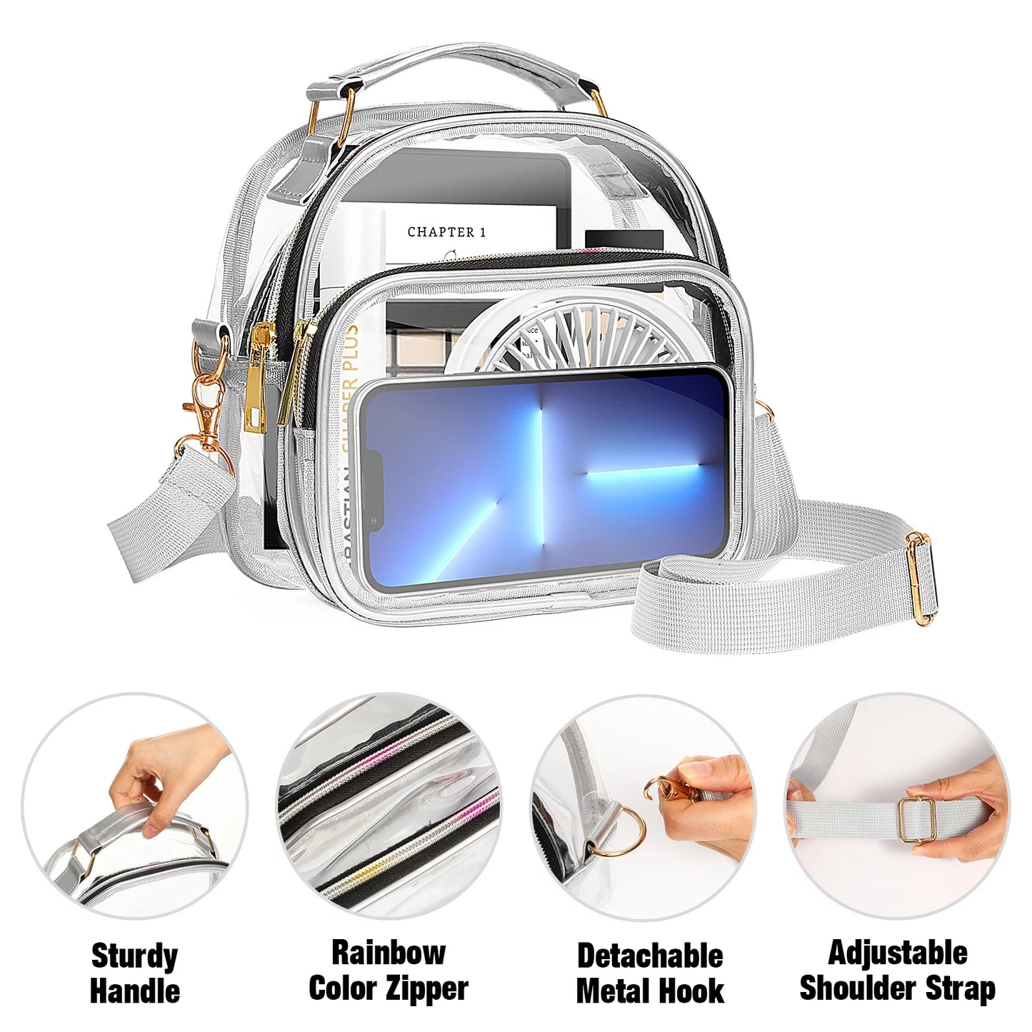 Unisex Strapped Crossbody Messenger Shoulder Bag, Clear