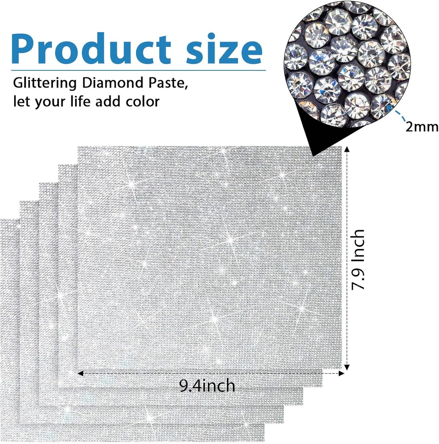 60000 Pieces Self-Adhesive Bling Crystal Rhinestones Sheet Glitter Crystal Gem Sticker Car Decoration Sticker with 2 Mm Rhinestones for Car Phone DIY Craft, 9.4 X 7.9 Inch, 5 Sheets (White)
