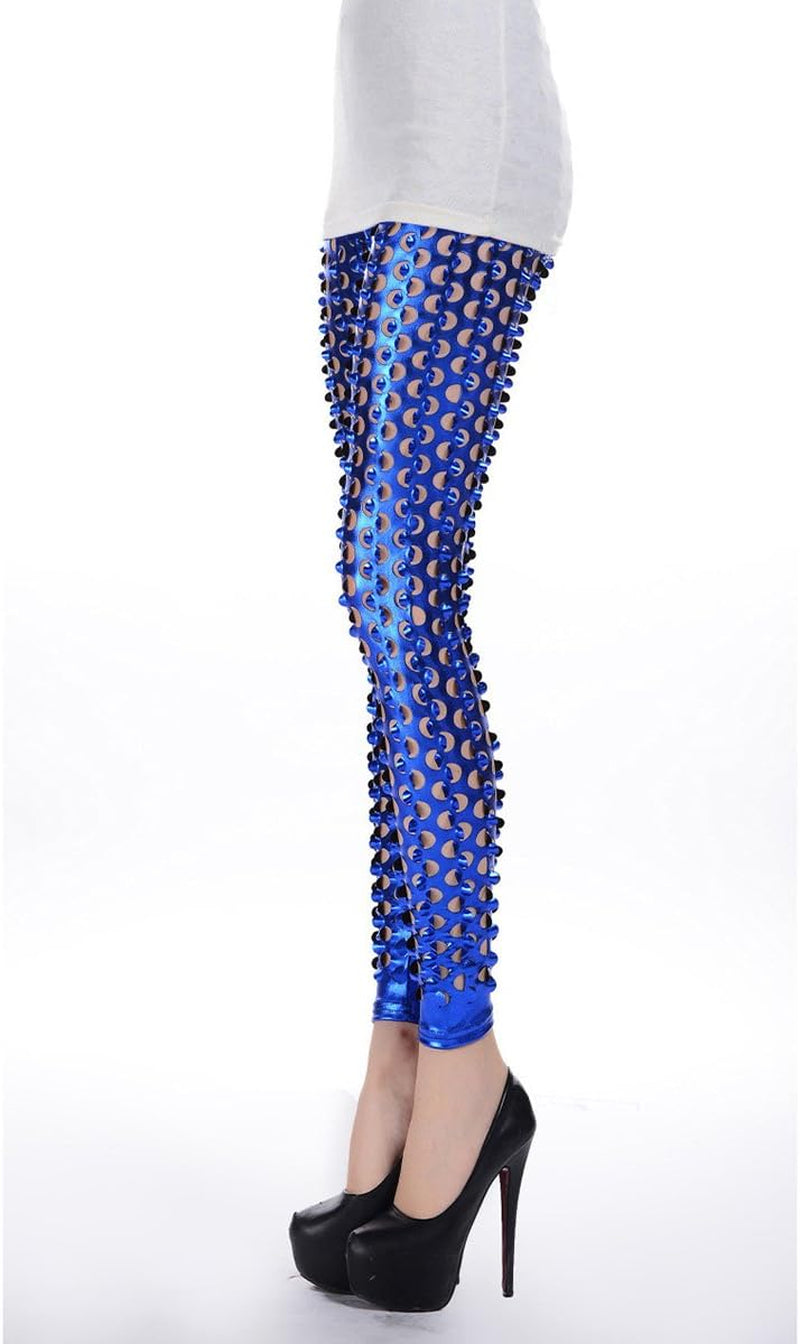 Women Punk Rock Leggings Hollow Leggings Party Digital Skinny Trousers