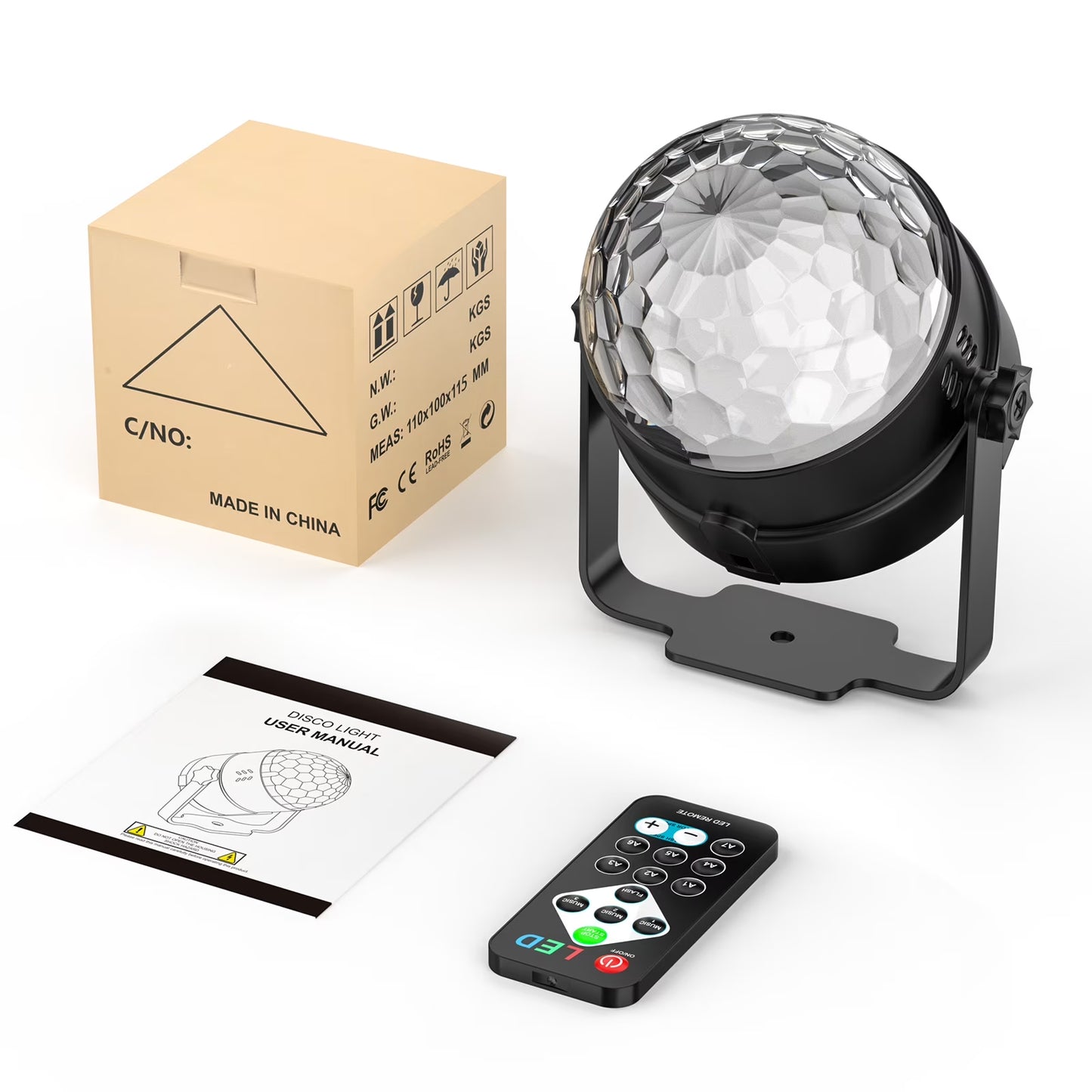 Disco Ball Light - Sound Activated DJ Party Light W/ Remote, Black - Stage, KTV Lighting