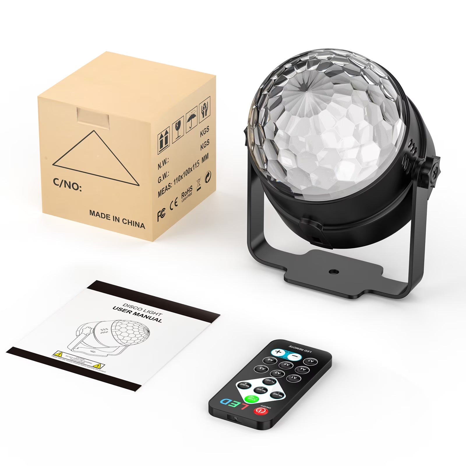 Disco Ball Light - Sound Activated DJ Party Light W/ Remote, Black - Stage, KTV Lighting