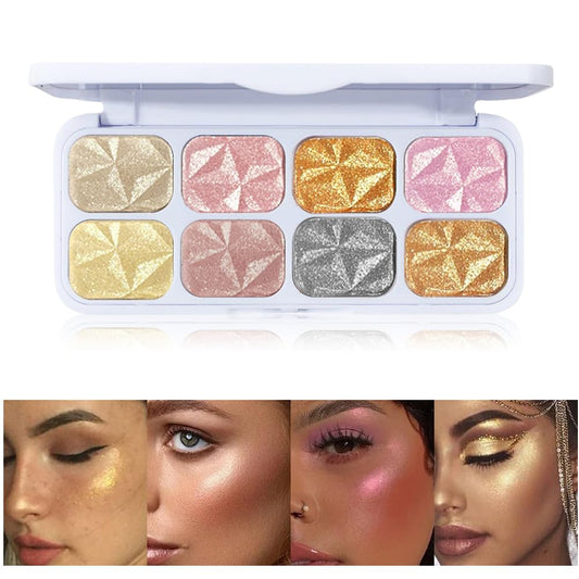 8 Colors Highlight Eyeshadow Palette,Sparkle Shiny Eye Shadow Plate Pigmented Glitter Eyeshadow Professional Makeup Highlighter (Highlighter)