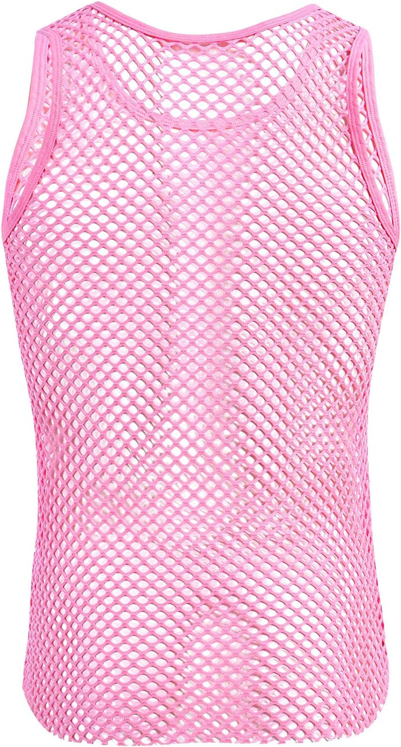 Men'S Fishnet Mesh Tank Top Sleeveless Sheer Shirt Gym Workout Fitted Muscle Top Undershirt