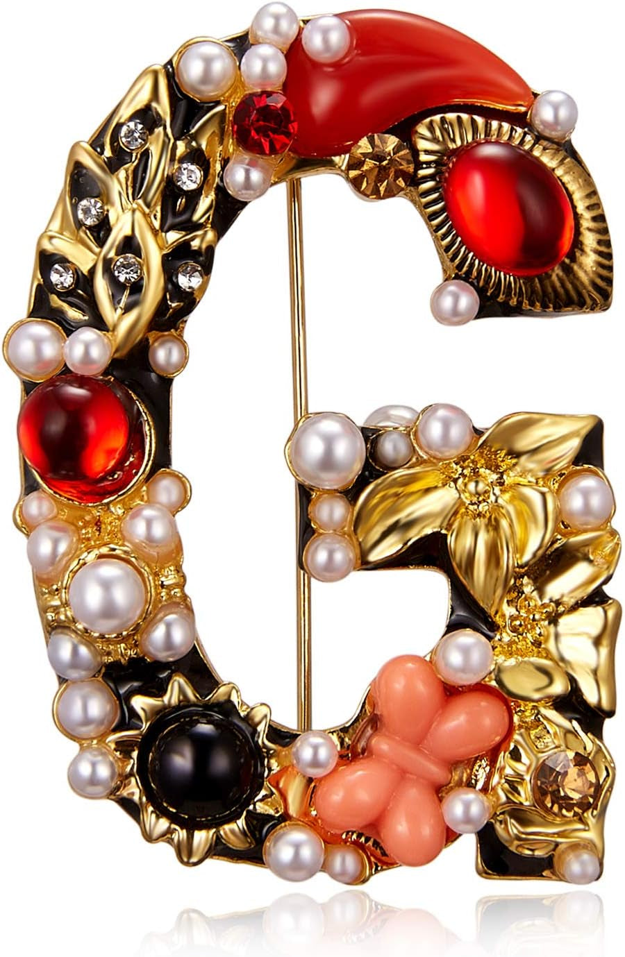 Crystal Pearl Initial Brooch Gold Plated Enamel Colorful Letter Alphabet Breastpin Pin Jewelry for GIFTS