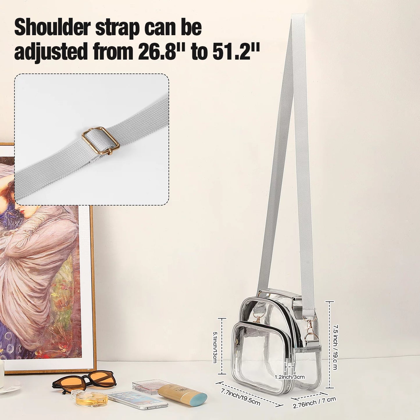 Unisex Strapped Crossbody Messenger Shoulder Bag, Clear