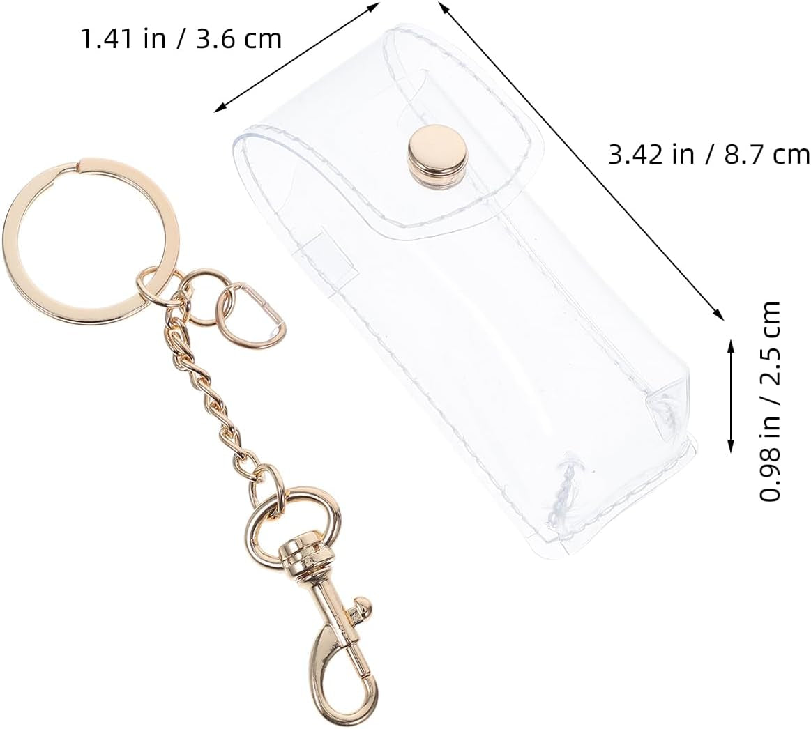 Transparent Lipstick Keychain Pouch Clear Mini Lip Gloss Holder Lip Balm Case Compact Portable Key Ring Organizer for Travel and Daily Use