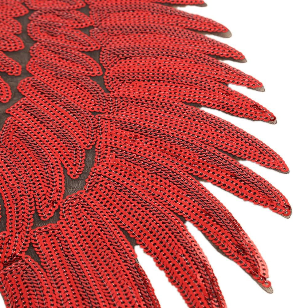 Large Angel Wings Sequin Patches Iron on Sew on Appliques Embroidered Motif for DIY Clothes (Red)