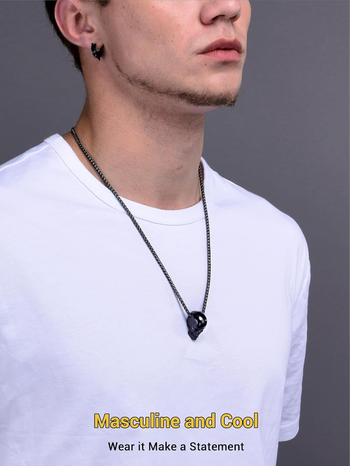 Skull Necklace for Men, Stainless Steel Skeleton Pendant Necklaces, Retro Hip Hop Punk Style, Gothic Halloween Jewelry, Come with Box