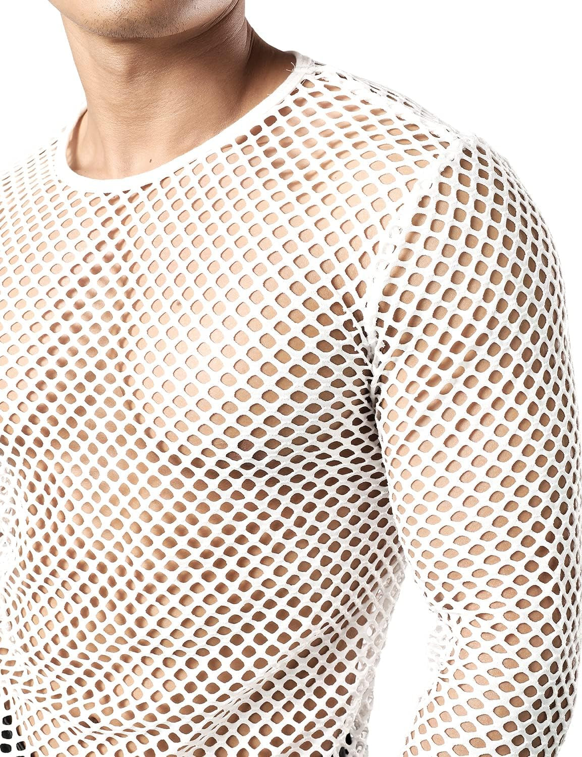 Men'S Mesh Fishnet Fitted Long Sleeve Muscle Top