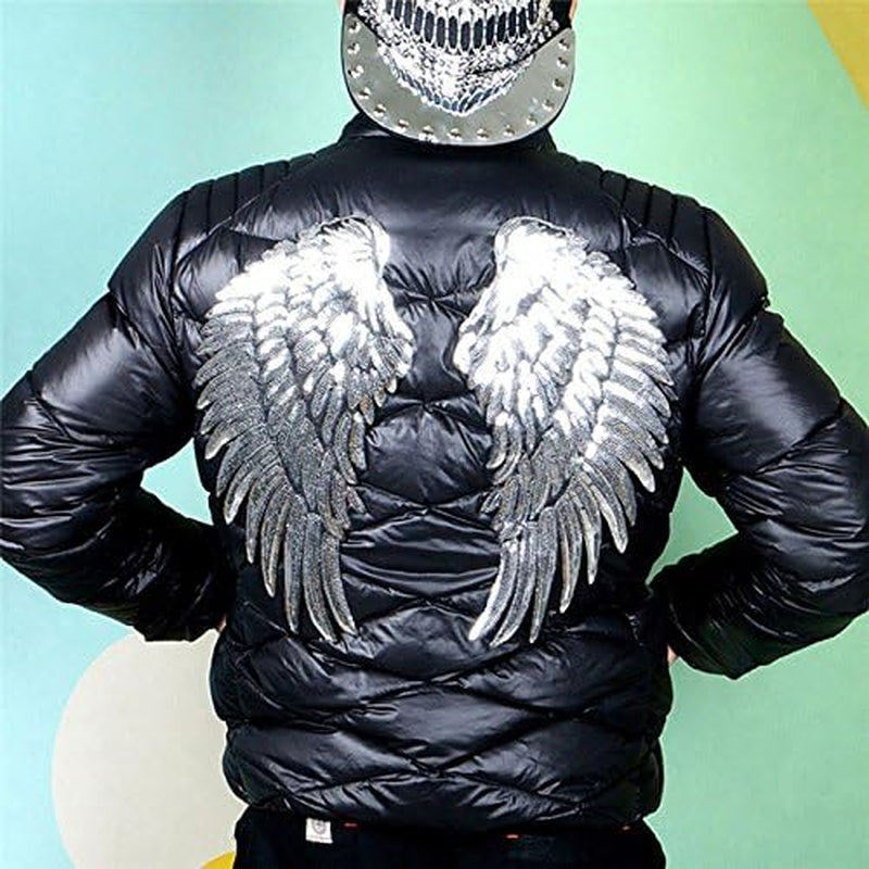 Large Angel Wings Sequin Patches Iron on Sew on Appliques Embroidered Motif for DIY Clothes (Red)