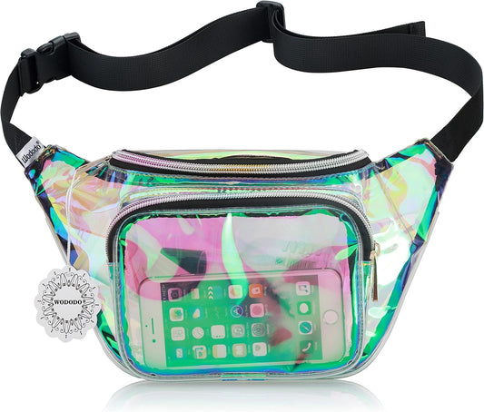 Shiny Neon Fanny Bag for Women Rave Festival Hologram Bum Travel Waist Pack (Clear Iridescent)