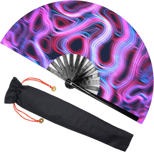 Large Rave Clack Fan for Line Dancing - Boots on the Ground Popping Folding Hand Fan - for EDM, Music Festival, Hot Flashes, Event, Party, Dance, Decorations, Gift (Psychedelic)