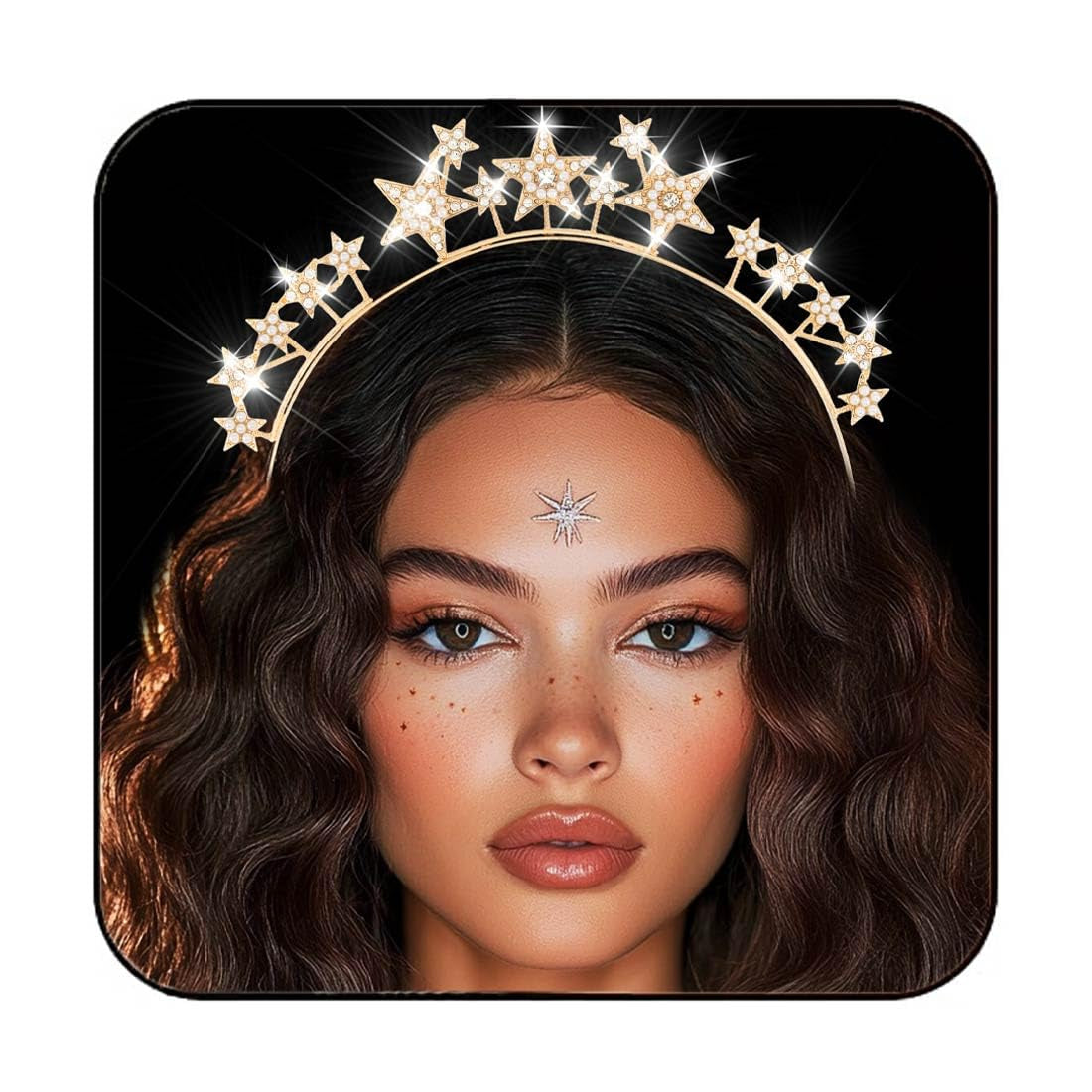 Star Headband Rhinestone Gold Goddess Headpiece Celestial Hair Accessories for Women and Girls