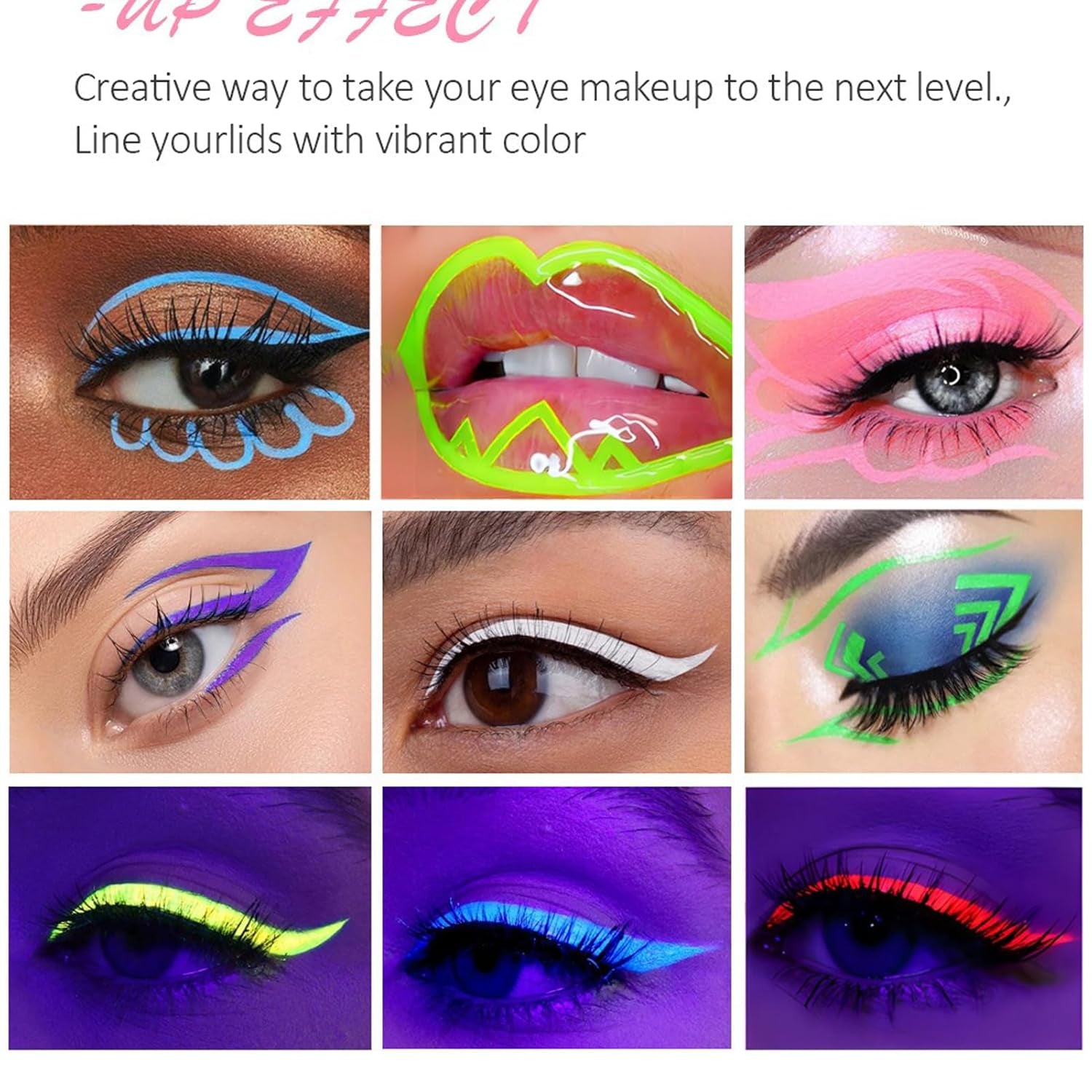 UV Neon Liquid Eyeliner Set Colored Eyeliners Pen Colorful Waterproof Smudge-Proof Pigmented Graphic Liners Eye Makeup Gift Kit (10)