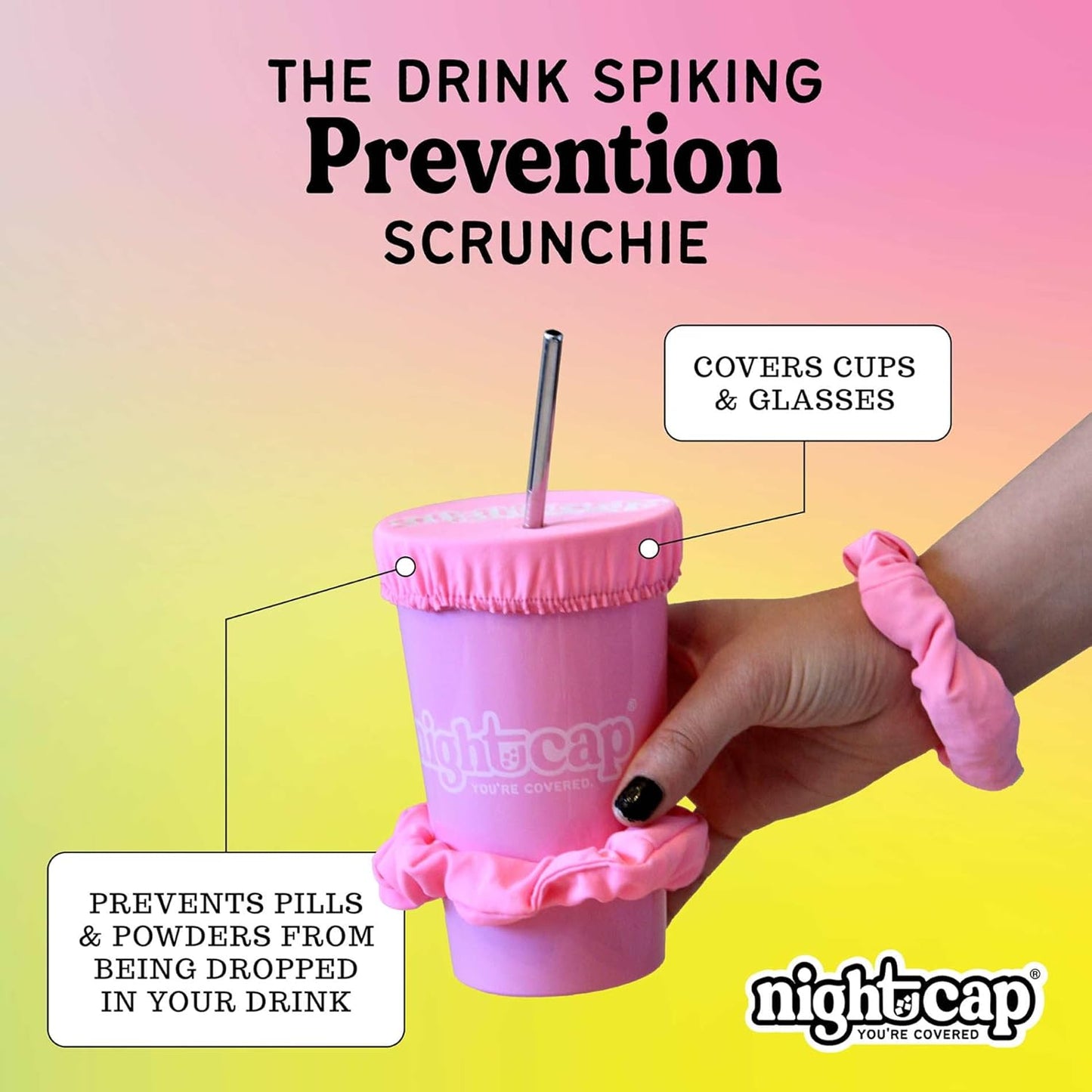 Drink Cover Scrunchie – as Seen on Shark Tank and Tiktok - Reusable - Wear on Wrist or in Hair
