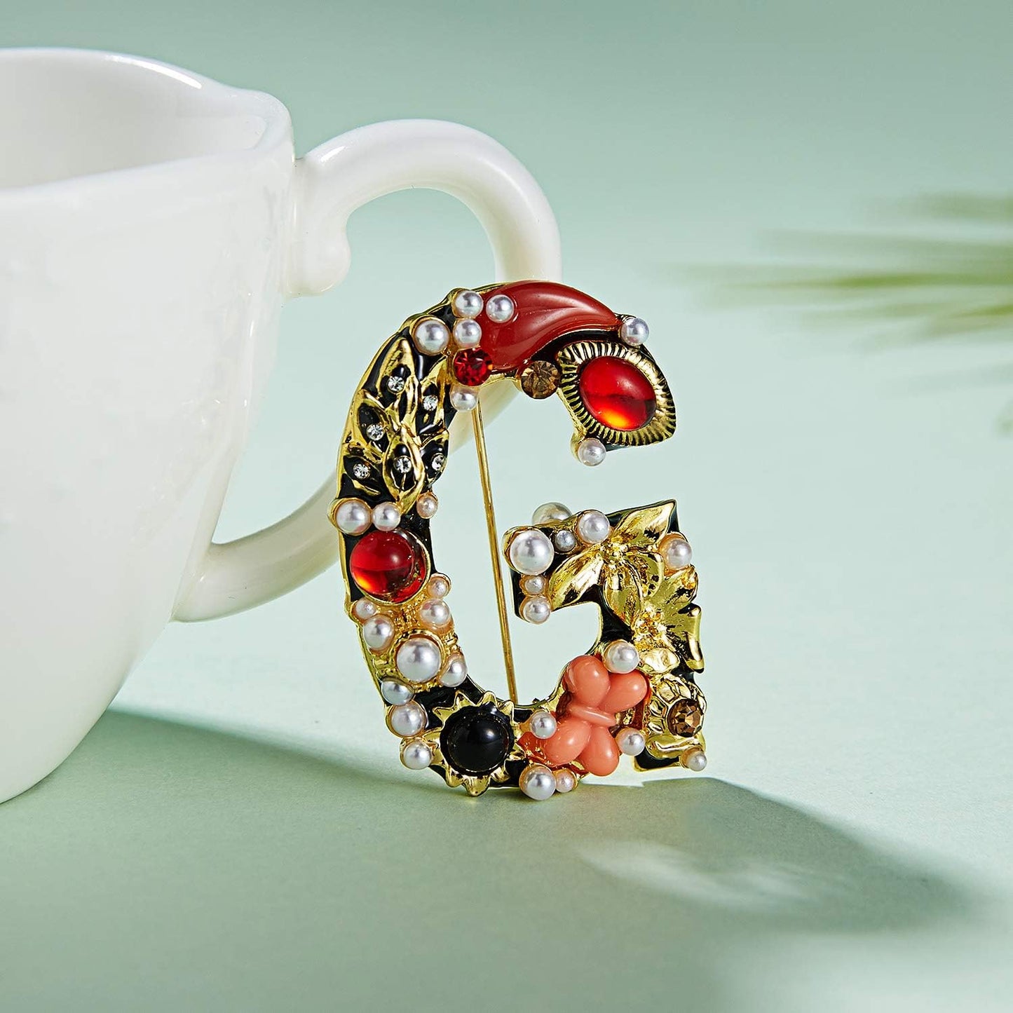 Crystal Pearl Initial Brooch Gold Plated Enamel Colorful Letter Alphabet Breastpin Pin Jewelry for GIFTS