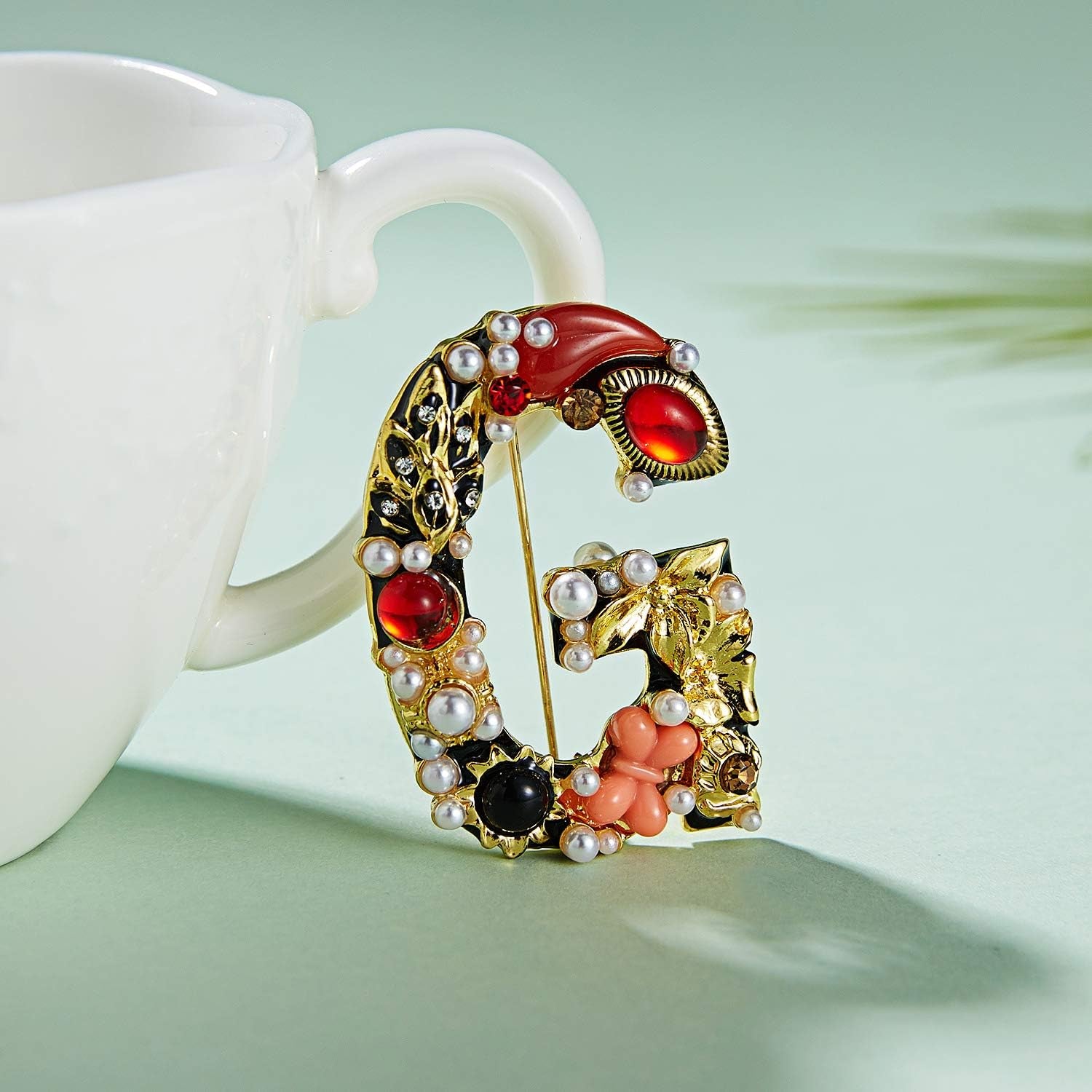 Crystal Pearl Initial Brooch Gold Plated Enamel Colorful Letter Alphabet Breastpin Pin Jewelry for GIFTS