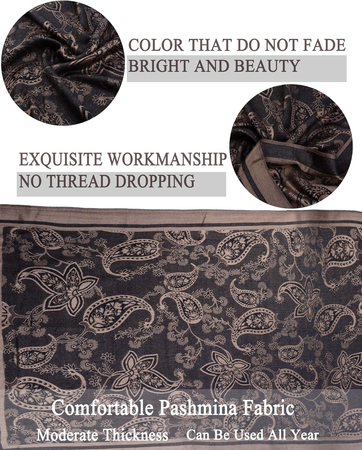 Women'S Pashmina Shawl and Wrap Two Tone Ethnic Paisley Pattern Scarf 70.8'X27.5'