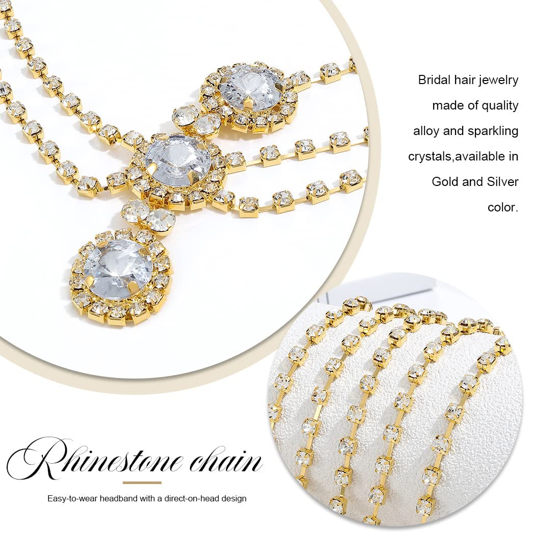 Rave Rhinestone Head Chain Gold Crystal Festival Headpiece Hair Accessories for Women