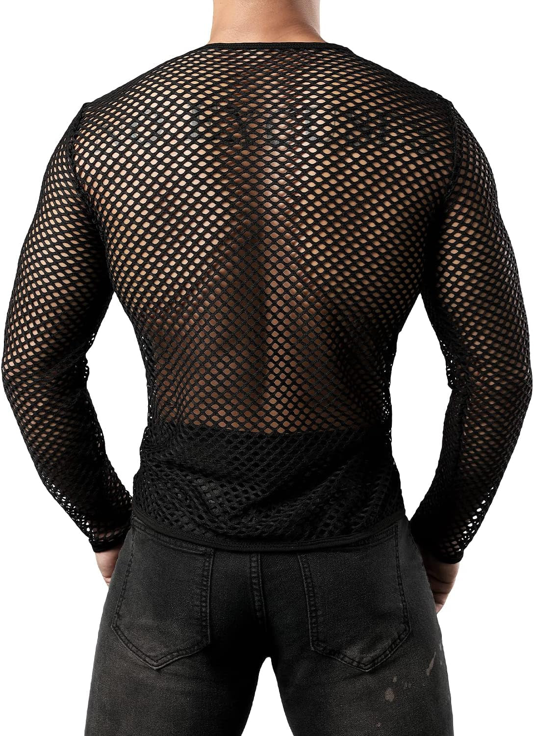 Men'S Mesh Fishnet Fitted Long Sleeve Muscle Top