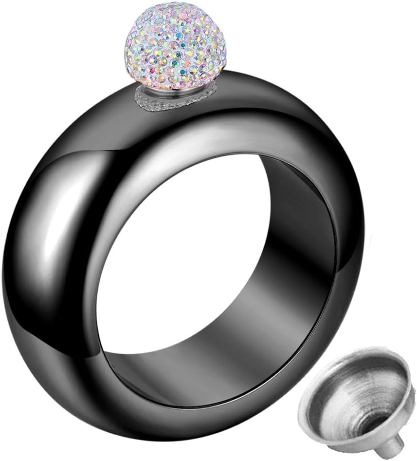 Bracelet Bangle  Creative Stainless 304 Steeland Hip  Funnel Set for Women 3.5 Oz (Black with Rhinestones Lid)