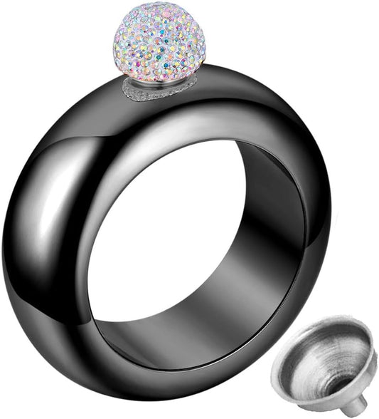Bracelet Bangle  Creative Stainless 304 Steeland Hip  Funnel Set for Women 3.5 Oz (Black with Rhinestones Lid)