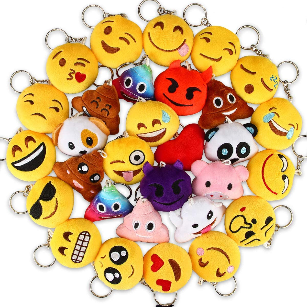 Emoticon Keychains,  Mini Emoticon Plush Party Favors Valentine' S Day Gifts Birthday Party Supplies, Carnival Prizes Easter Egg Fillers for Kids Treasure Box Bulk Toy Assortment 2" Set of 30
