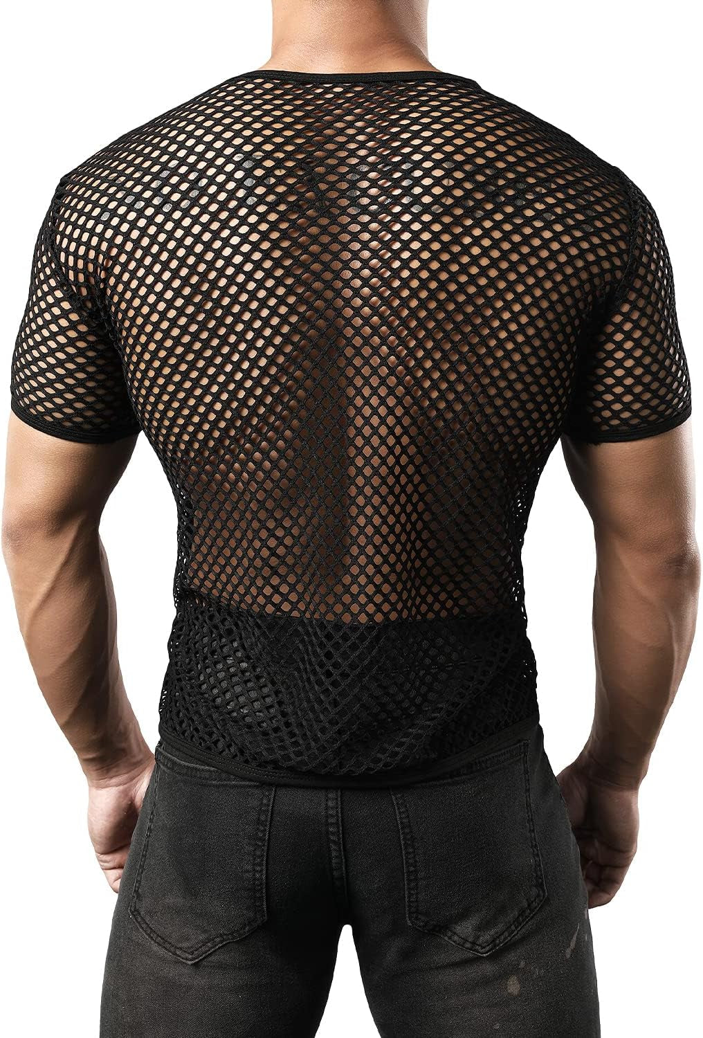 Men'S Mesh Fishnet Fitted Short Sleeve Muscle Top