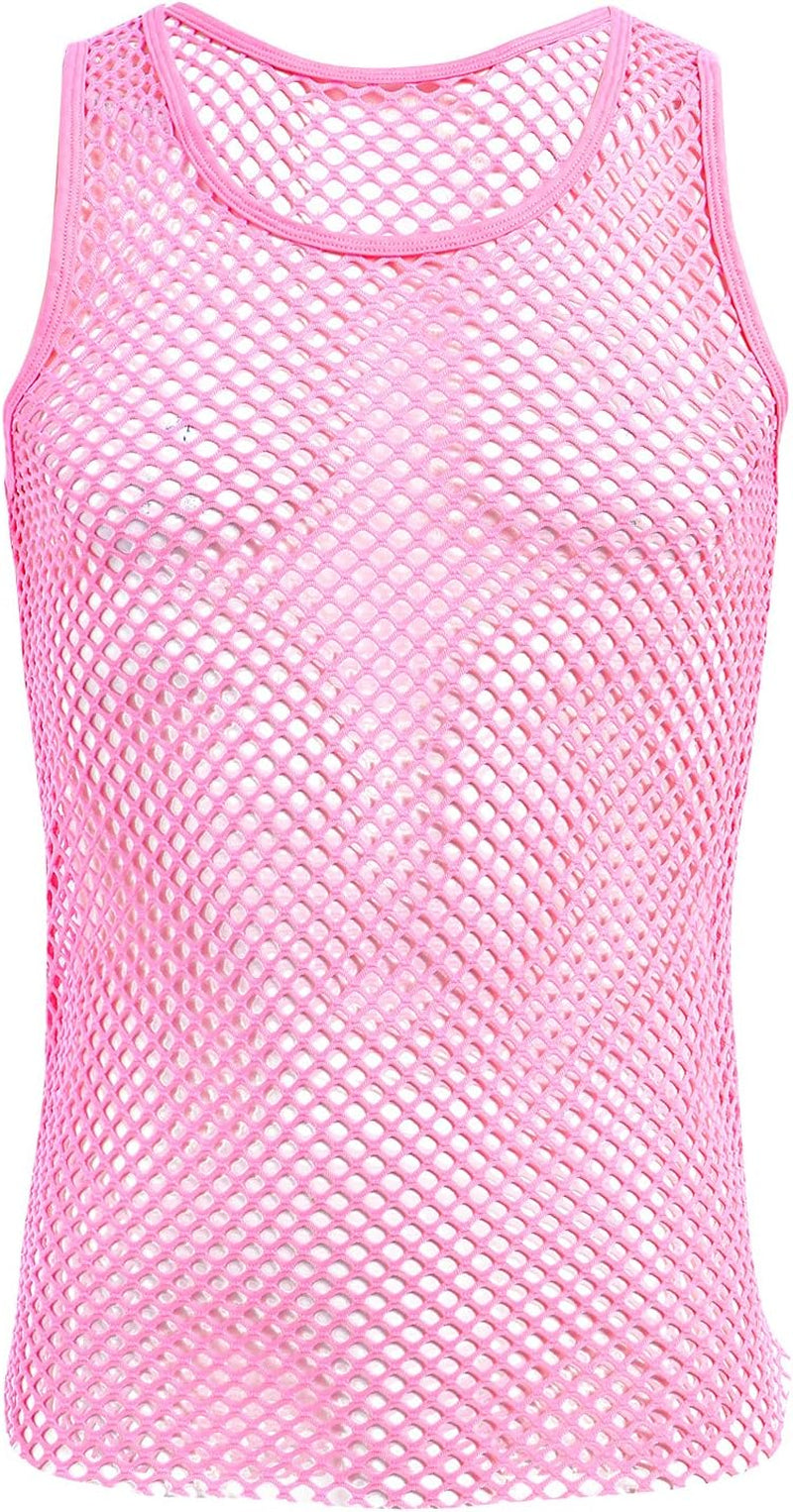 Men'S Fishnet Mesh Tank Top Sleeveless Sheer Shirt Gym Workout Fitted Muscle Top Undershirt