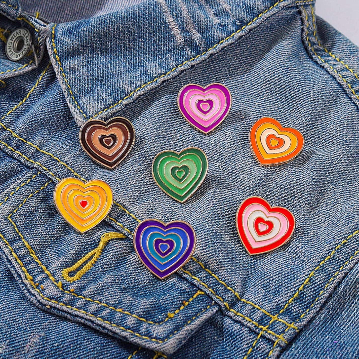 Colorful Love Heart Enamel Lapel Pin Set Cartoon Love Life Pin, Accessory for Backpacks Clothing Bags Hats Shirts (7Piccs Pin Set)