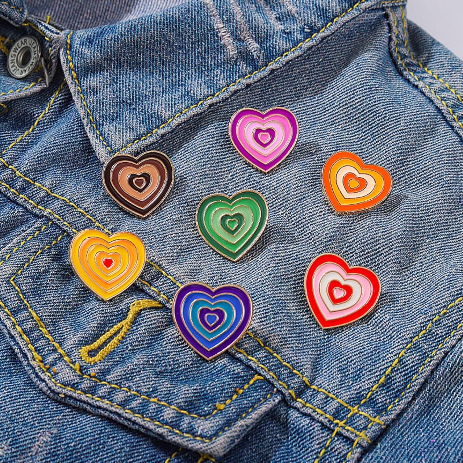 Colorful Love Heart Enamel Lapel Pin Set Cartoon Love Life Pin, Accessory for Backpacks Clothing Bags Hats Shirts (7Piccs Pin Set)