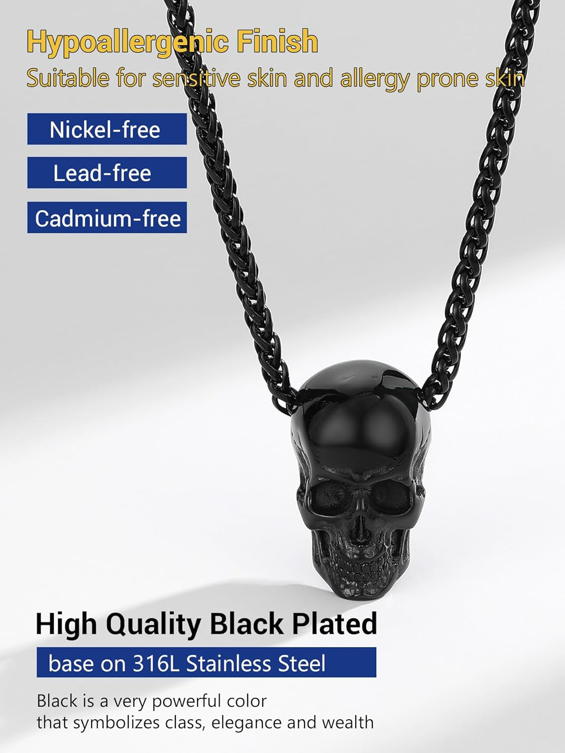Skull Necklace for Men, Stainless Steel Skeleton Pendant Necklaces, Retro Hip Hop Punk Style, Gothic Halloween Jewelry, Come with Box