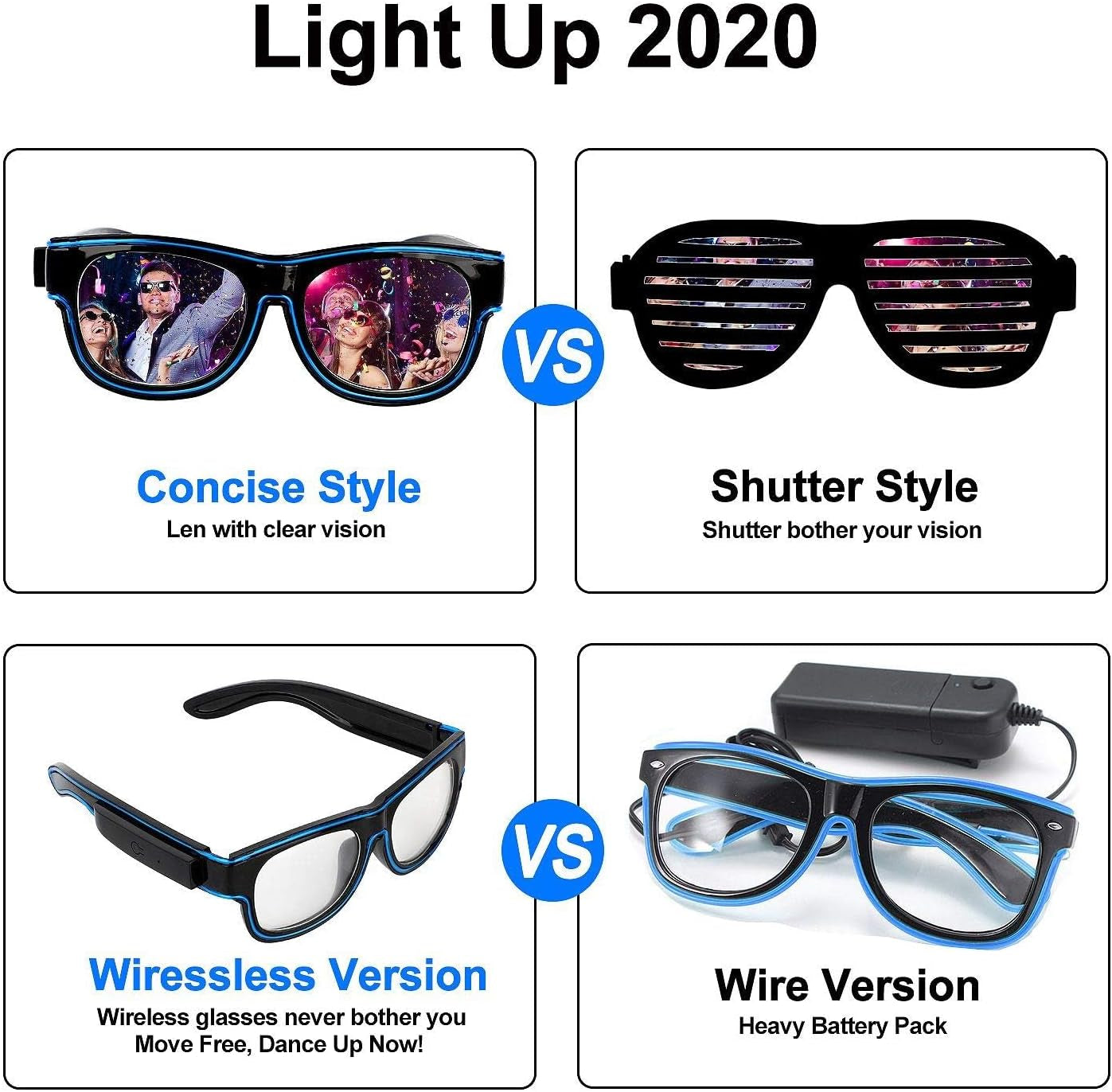 Wireless LED Light up Glasses Glow in the Dark Neon Rave Glasses for Rave Party, EDM, Halloween, Christmas (Purple)