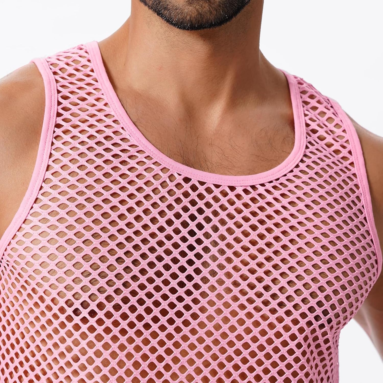 Men'S Fishnet Mesh Tank Top Sleeveless Sheer Shirt Gym Workout Fitted Muscle Top Undershirt