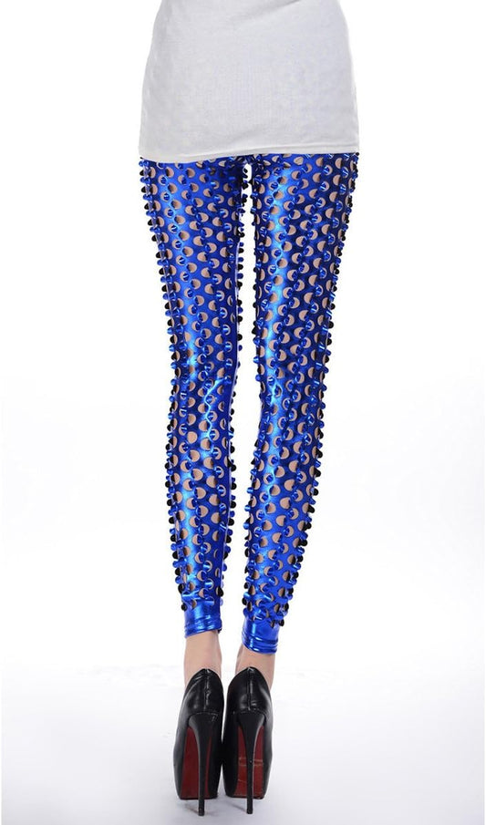 Women Punk Rock Leggings Hollow Leggings Party Digital Skinny Trousers